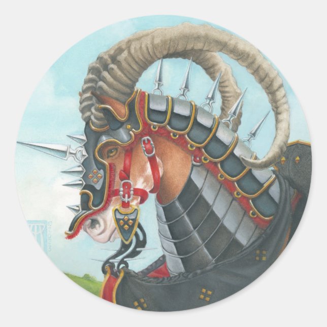 Pegatina Redonda Sir Gawain's War Horse Gringolet (Anverso)