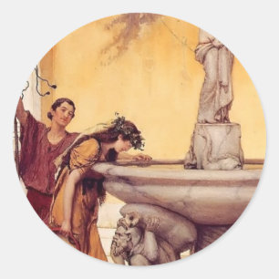 Pegatina Redonda Sir Lawrence Alma-Tadema: Entre Venus y Bacchus
