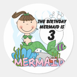 Pegatina Redonda Sirena 3 camisetas de cumpleaños y regalos