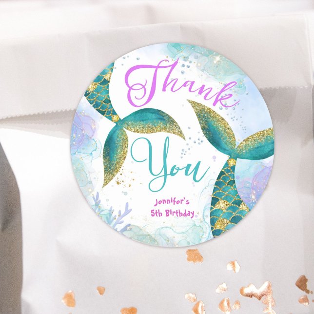 Pegatina Redonda Sirena 5 Chicas de cumpleaños Morado Verde azulado (Subido por el creador)