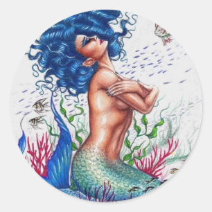 Pegatina Redonda Sirena azul