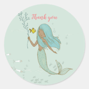 Pegatina Redonda Sirena bajo el mar Gracias pegatinas