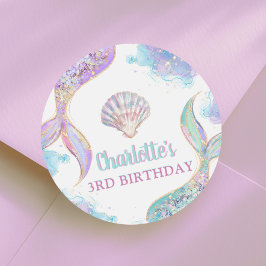 Pegatina Redonda Sirena bajo el mar Tercer cumpleaños