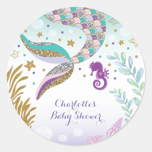 Pegatina Redonda Sirena bajo la piscina marina Fiesta Gracias Pegat (Anverso)