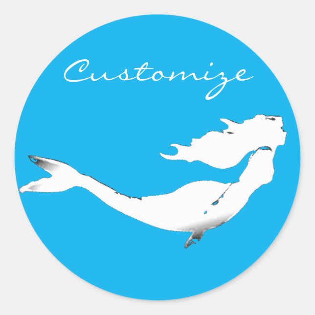 Pegatina Redonda Sirena Blanca Subacuática Bandando Thunder_Cove (Anverso)