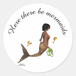 Pegatina Redonda Sirena Cuidada Con Pegatinas De Caballos De Mar