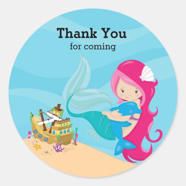 Pegatina Redonda Sirena Cuta (Anverso)