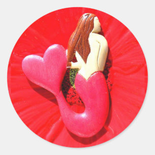 Pegatina Redonda sirena de cola roja