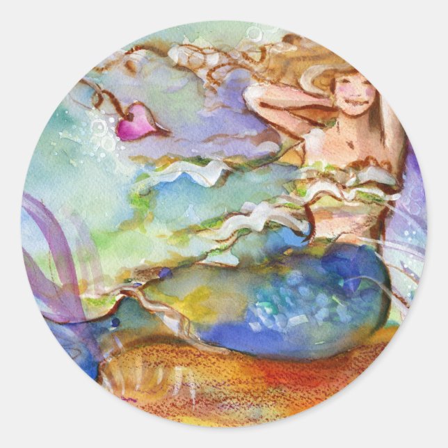 Pegatina Redonda Sirena de Corazón (Anverso)