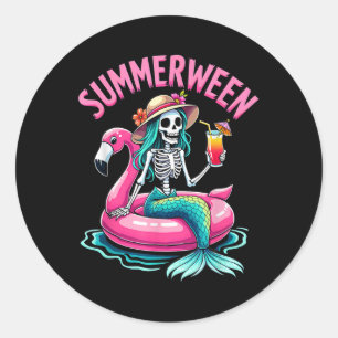 Pegatina Redonda Sirena de Summerween Esqueleto Playa Flamenco Hall