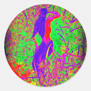 Pegatina Redonda sirena hippie retro groovni