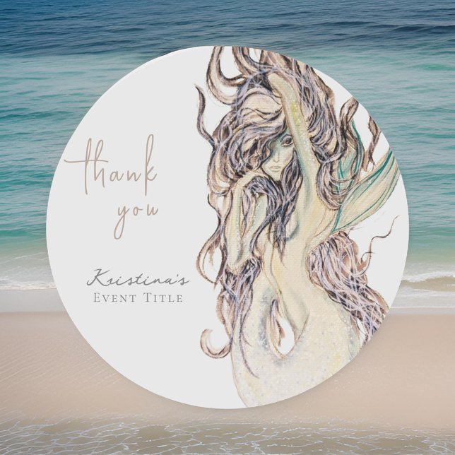 Pegatina Redonda Sirena Sexy Acuarela Agradecida con Estilo (Subido por el creador)