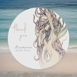 Pegatina Redonda Sirena Sexy Acuarela Agradecimiento Elegante