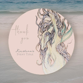 Pegatina Redonda Sirena Sexy Acuarela Rosa Gracias