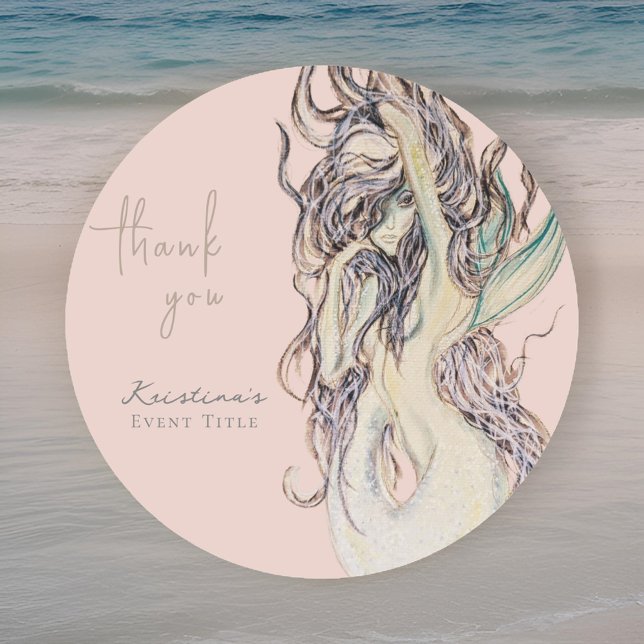 Pegatina Redonda Sirena Sexy Acuarela Rosa Gracias (Subido por el creador)