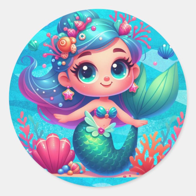Pegatina Redonda Sirena submarina (Anverso)