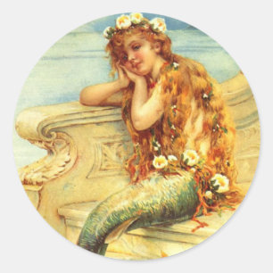 Pegatina Redonda Sirena Vintage