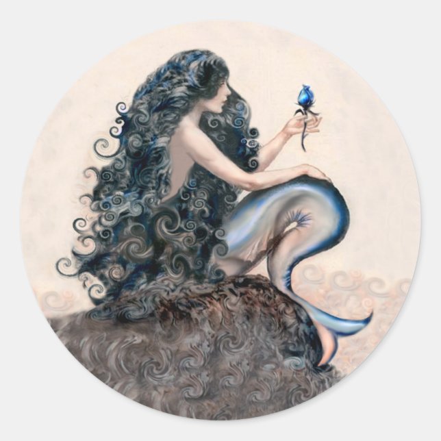 Pegatina Redonda Sirena y el Rosa (Anverso)