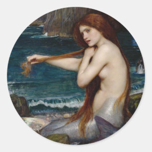 Pegatina Redonda Sirenita de John William Waterhouse