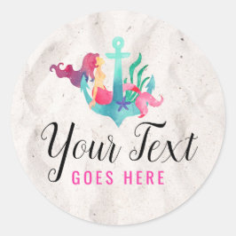 Pegatina Redonda Sirenita en la arena acuática náutica