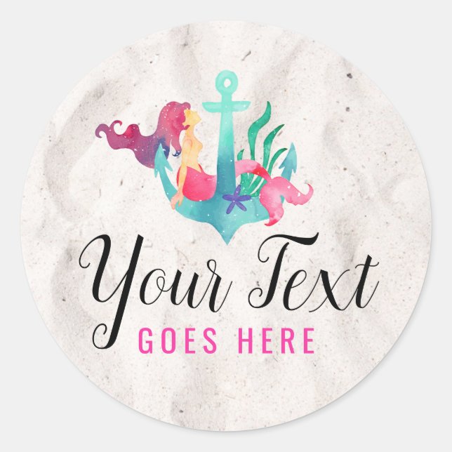 Pegatina Redonda Sirenita en la arena acuática náutica (Anverso)
