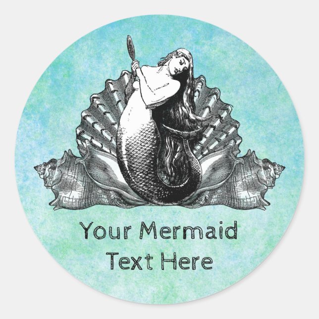 Pegatina Redonda Sirenita vintage con azaderas (Anverso)