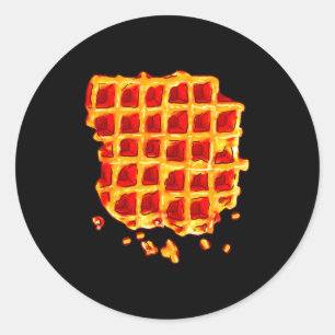 Pegatina Redonda Sirope de Waffle Belga Desayuno Comida Snack Waffl