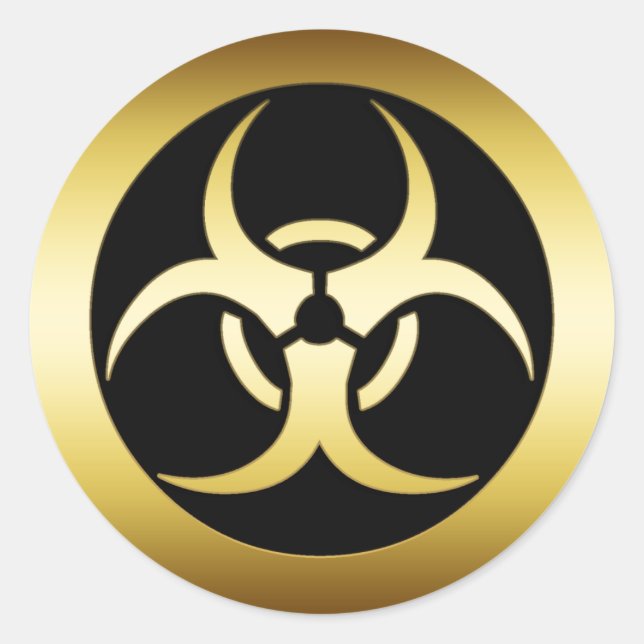 PEGATINA REDONDA SISMBOL BIOHARZARD ORO (Anverso)