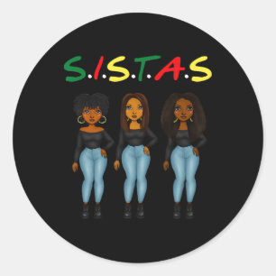 Pegatina Redonda Sistas africanas juntas orgullosas sistas negras