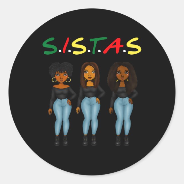 Pegatina Redonda Sistas africanas juntas orgullosas sistas negras (Anverso)