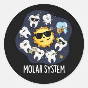 Pegatina Redonda Sistema Molar Divertido Castigo Dental de Astronom
