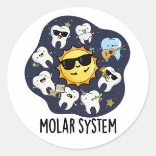 Pegatina Redonda Sistema Molar Divertido Castigo Dental de Astronom