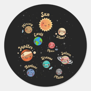 Pegatina Redonda Sistema solar planea conocimiento infantil espacio