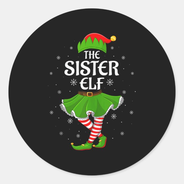 Pegatina Redonda Sister Elf Christmas Family Girls Women Elf Squad  (Anverso)