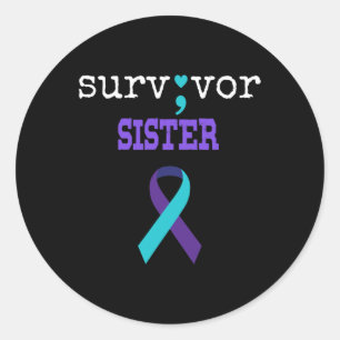 Pegatina Redonda Sister Semicolon Regalo Concienciación sobre la pr
