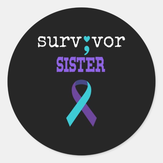 Pegatina Redonda Sister Semicolon Regalo Concienciación sobre la pr (Anverso)