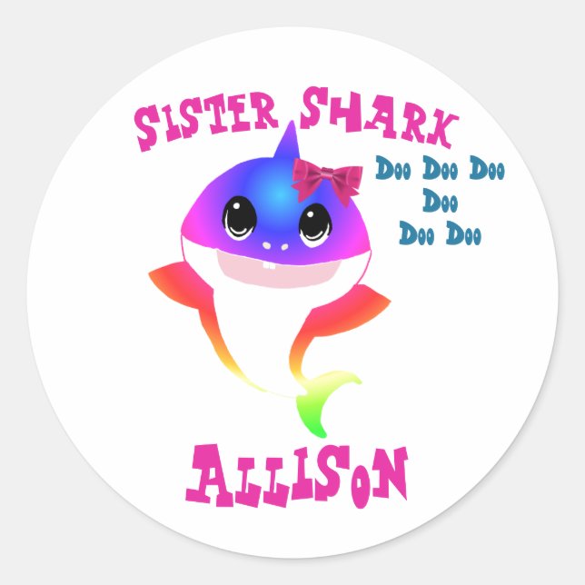 Pegatina Redonda Sister Shark Pegatinas (Anverso)