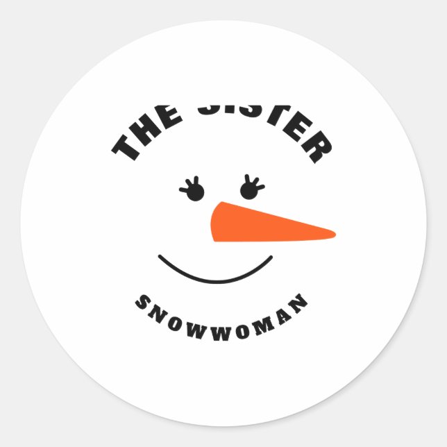 Pegatina Redonda Sister Snowman Face Squad Matching Family Costume  (Anverso)