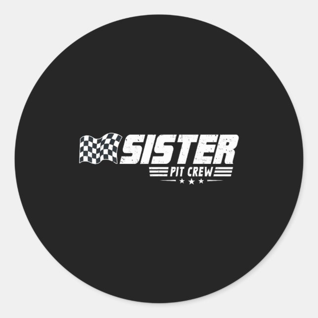 Pegatina Redonda Sister T Crew Race Car Birthday Family Racing  (Anverso)