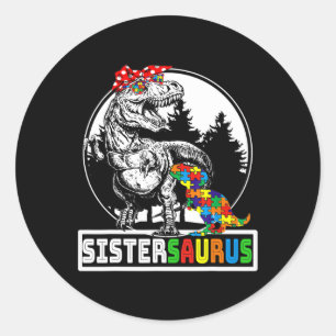 Pegatina Redonda Sistersaurus T Rex Dinosaur Sister Saurus Autism A