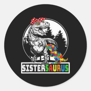 Pegatina Redonda Sistersaurus T Rex Dinosaur Sister Saurus Autism A