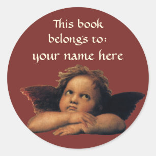 Pegatina Redonda Sistine Madonna Angels por Raphael Bookplate