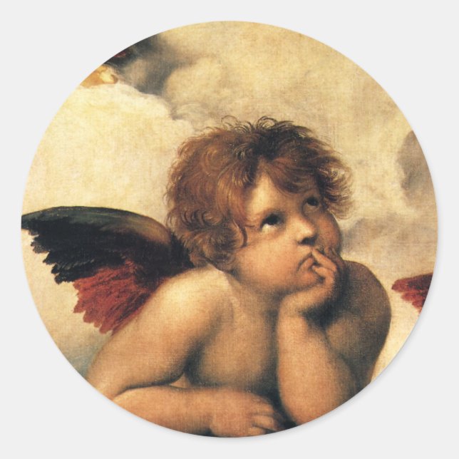 Pegatina Redonda Sistine Madonna Angels por Raphael Sanzio (Anverso)