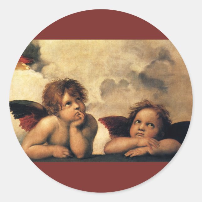 Pegatina Redonda Sistine Madonna Angels por Raphael Sanzio (Anverso)