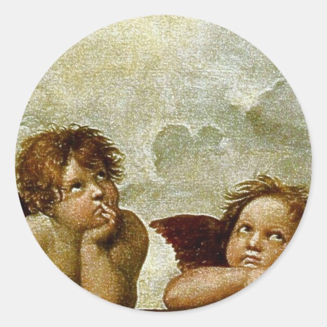Pegatina Redonda "Sistine Madonna" de Raphael (alrededor de 1513) ( (Anverso)