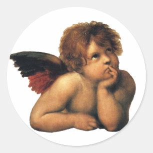 Pegatina Redonda Sistine Madonna, detalles de Angels de Raphael San