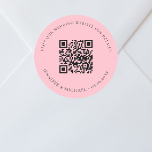 Pegatina Redonda sitio web boda detalles de código QR rsvp rosa