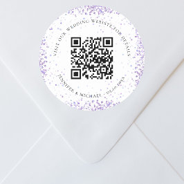 Pegatina Redonda sitio web boda detalles del código QR rsvp blanco 