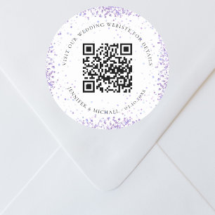 Pegatina Redonda sitio web boda detalles del código QR rsvp blanco 