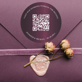 Pegatina Redonda sitio web boda detalles del código QR rsvp burgund